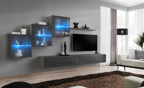 FORMERA Sydney 20 LED anthrazit Hochglanz, TV Wohnwand, Schrankwand, Mediawand, Anbauwand